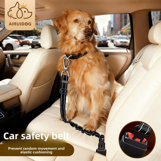 Custom Adjustable Dog Car Seat Belt - Elastic Travel Tether for Pets by PawsAtelier