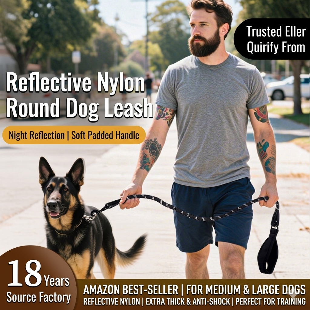 Custom Heavy Duty Thick Rope Dog Leash - Reflective Nylon Lead