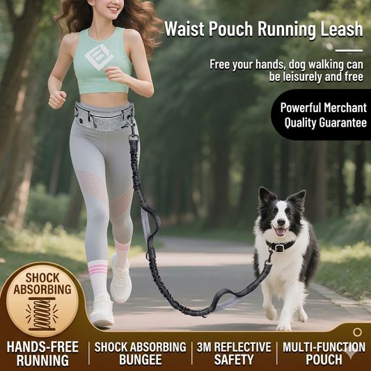 Hands-Free Reflective Dog Leash with Waist Bag - Bungee Running Leash